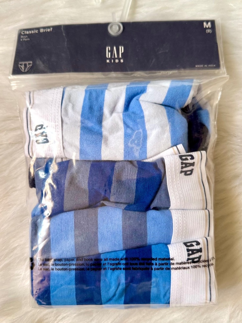 GAP Kids Boys 4-Pack Cotton Briefs Underwear Size M 8 Blue Stripe NWT